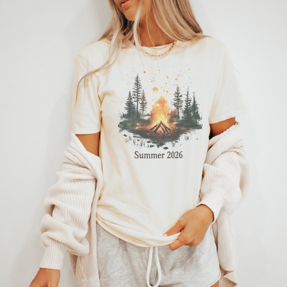 Watercolor Campfire Boho Nature Tee Summer 2026